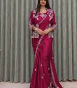 pink embroidered satin ready-to-wear saree 