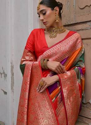 Multicolor banarasi art silk saree 4