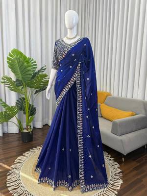 Dark- blue embroidered saree 2