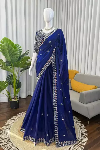 Dark- blue embroidered saree