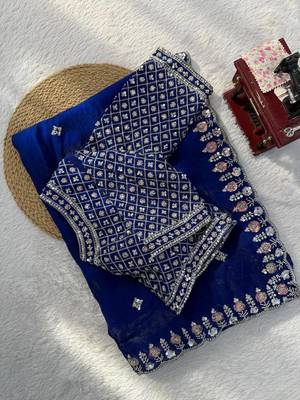 Dark- blue embroidered saree 3