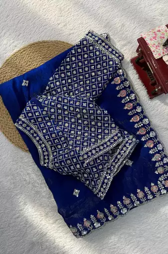 Dark- blue embroidered saree