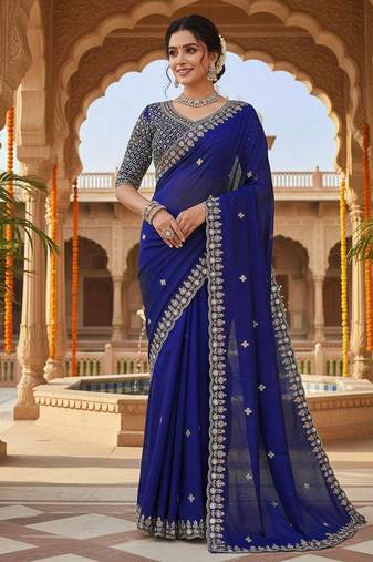 Dark- blue embroidered saree