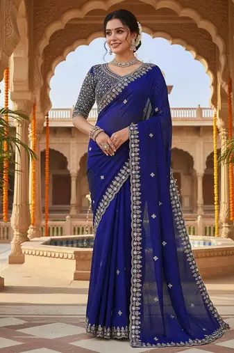 Dark- blue embroidered saree