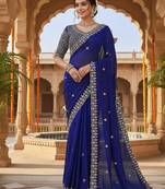 Dark- blue embroidered saree