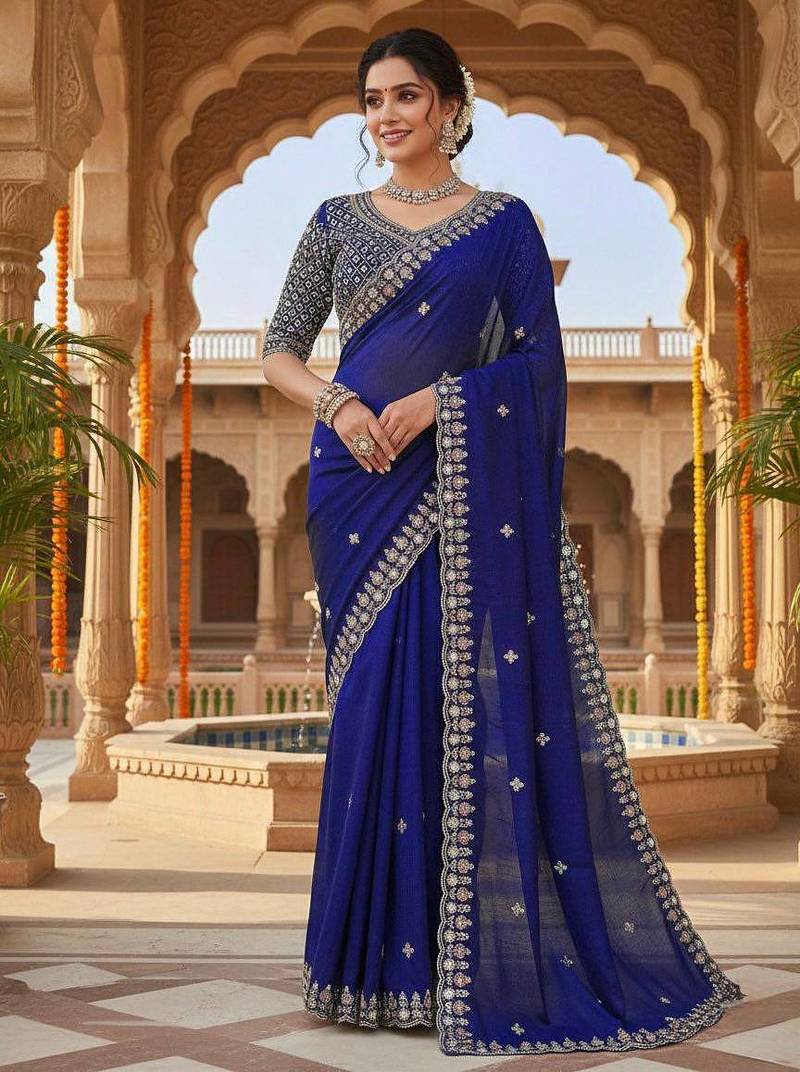 Dark- blue embroidered saree