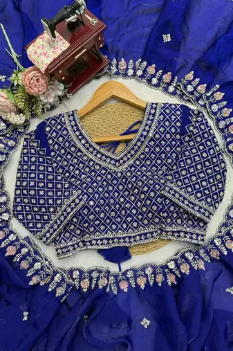 Dark- blue embroidered saree