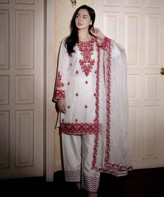 red embrodered organza kurta 4