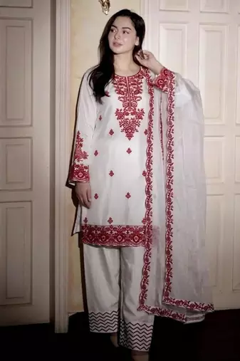 red embrodered organza kurta