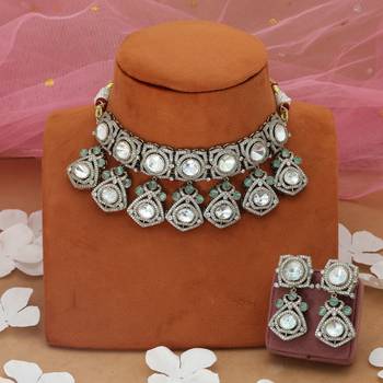 pista green color choker american diamond necklace set 2