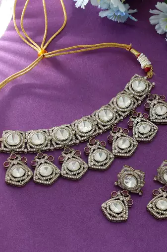 Rani color choker american diamond necklace set