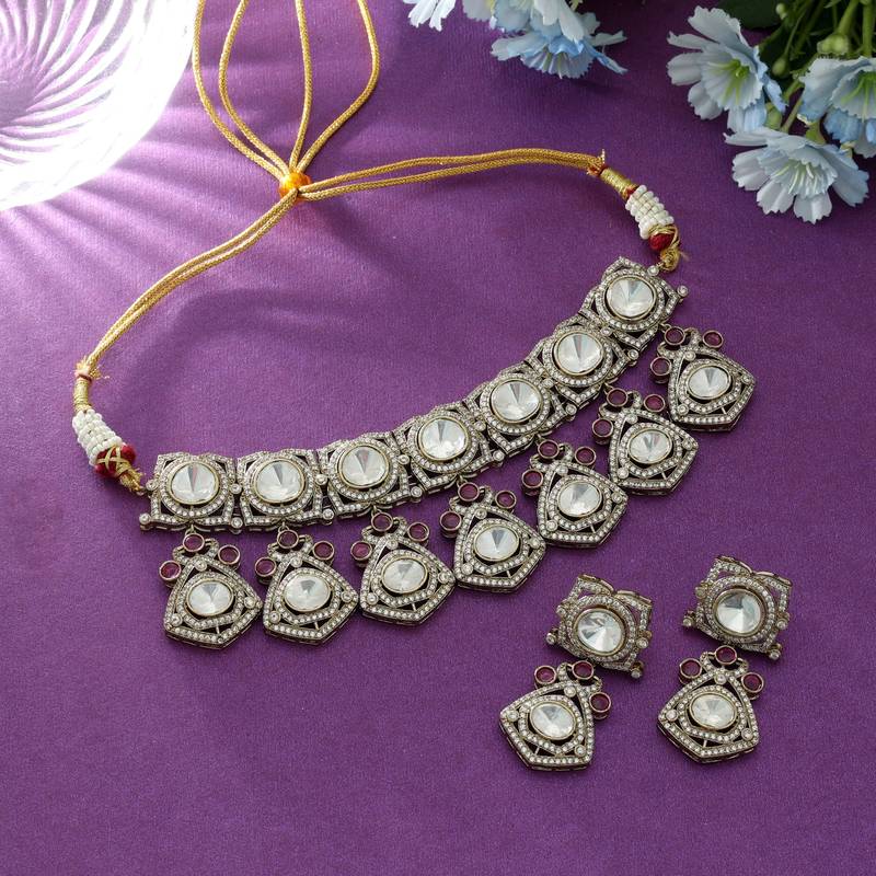 Rani color choker american diamond necklace set