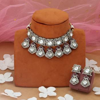 rani color choker american diamond necklace set 2