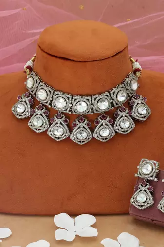 rani color choker american diamond necklace set