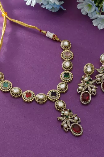 Multi color american diamond necklace set