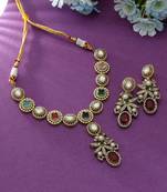 multicolor american diamond necklace set with earrings
