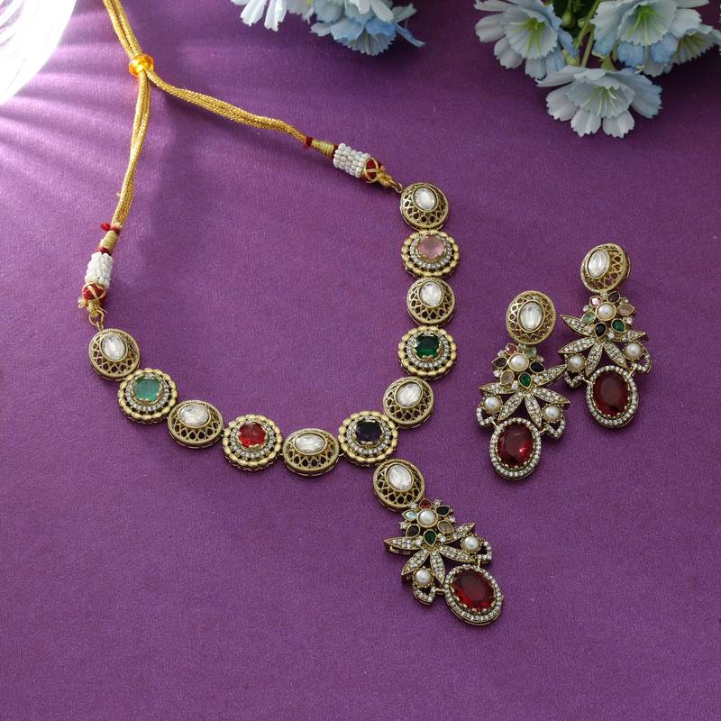 Multi color american diamond necklace set