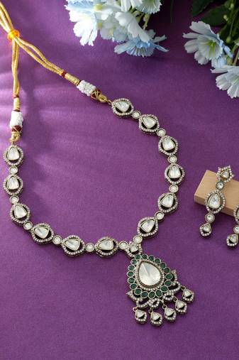 Green color american diamond necklace set