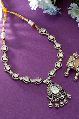 Multi color american diamond necklace set