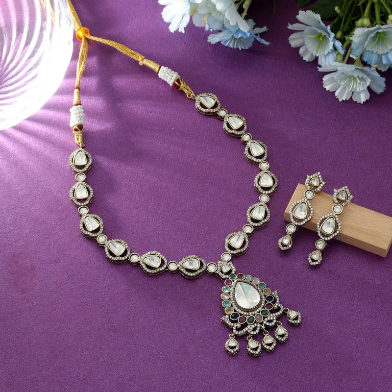 Multi color american diamond necklace set