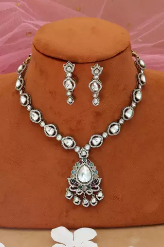 multicolor american diamond necklace and earrings set 