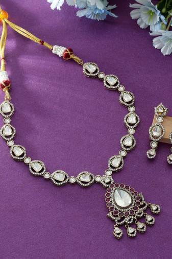 Silver  color american diamond necklace set