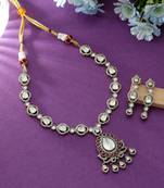 silver color american diamond necklace set with earrings