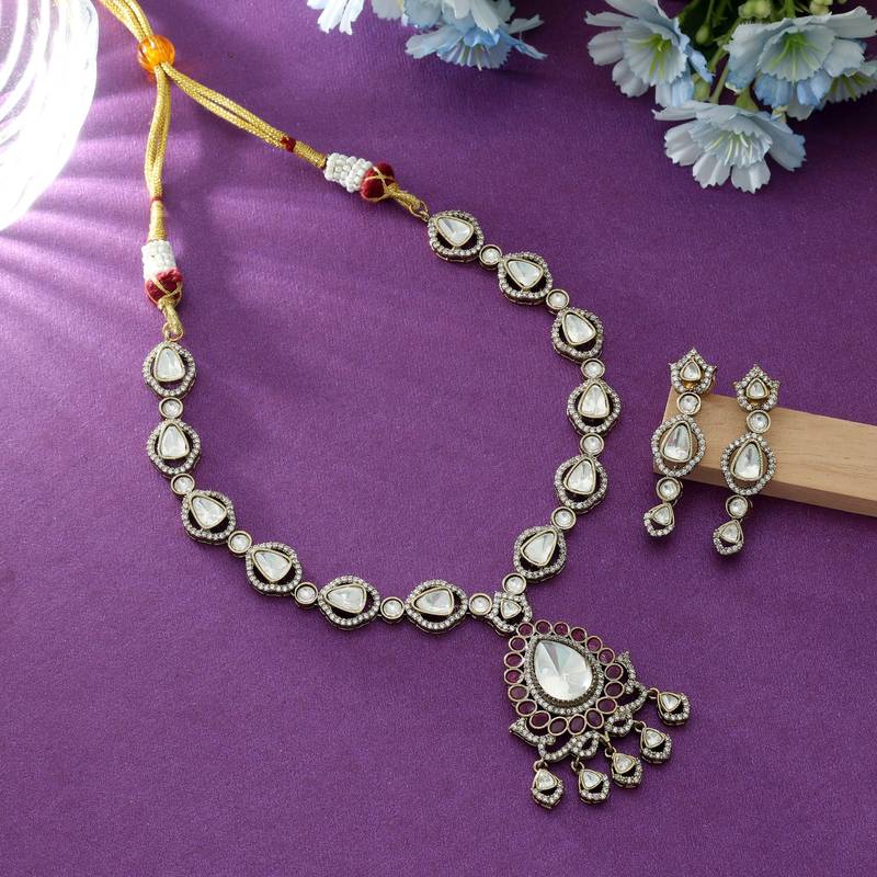 Silver  color american diamond necklace set