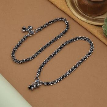 oxidised silver anklet with traditional design 2