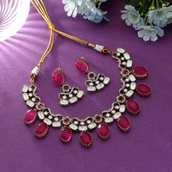 rani color american diamond necklace set with earrings 1