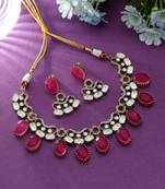 rani color american diamond necklace set with earrings
