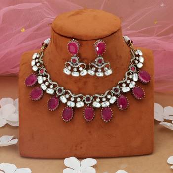 rani color american diamond necklace set with earrings 2