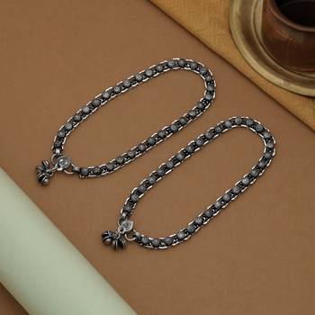 stylish oxidised silver tone anklet  2