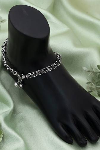 Silver color oxidised anklet