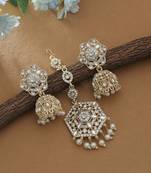 White color kundan earrings tikka set