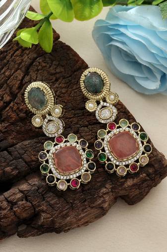 Peach color american diamond earrings