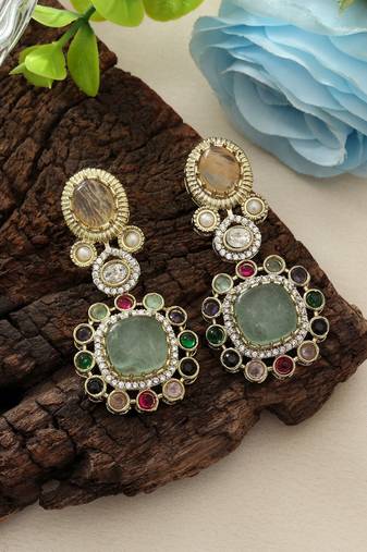 Pista green color american diamond earrings