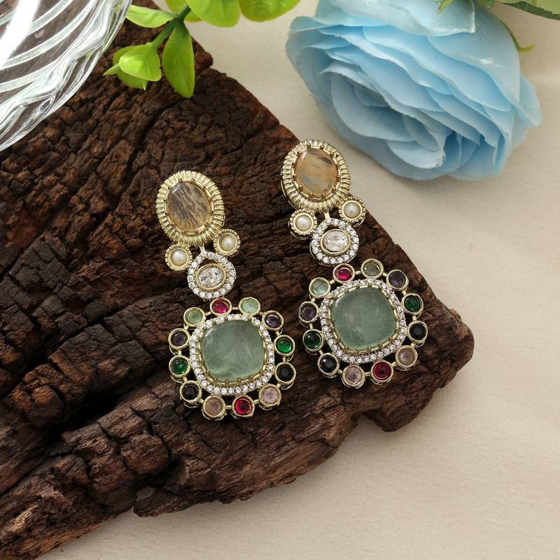Pista green color american diamond earrings