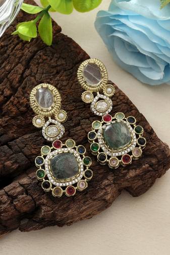 Multi color american diamond earrings