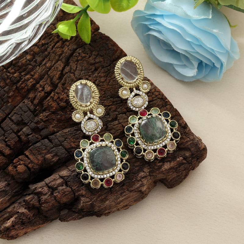 Multi color american diamond earrings