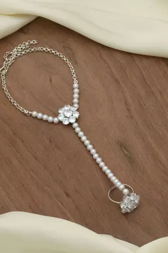 stylish white color hand chain hath phool