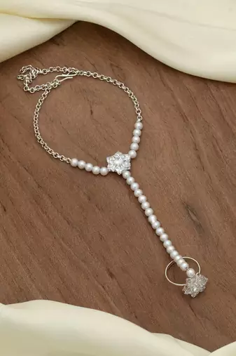 elegant white beaded hath phool