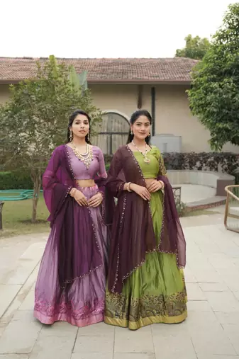Parrot-green Color Silver-Golden Zari Weaving Work Silk Lehenga Choli With Unstitched Blouse