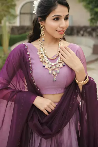 Wine Color Silver-Golden Zari Weaving Work Silk Lehenga Choli With Unstitched Blouse