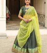 Green Color Silver-Golden Zari Weaving Work Silk Lehenga Choli With Unstitched Blouse