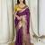 Purple banarasi satin silk zari weaving saree with embroiderd blouse piece