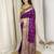 Purple banarasi satin silk zari weaving saree with embroiderd blouse piece