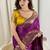 Purple banarasi satin silk zari weaving saree with embroiderd blouse piece