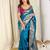 Teal banarasi satin silk zari weaving saree with embroiderd blouse piece