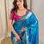 Teal banarasi satin silk zari weaving saree with embroiderd blouse piece